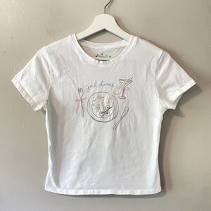OG Babe Girl Dinner Embroidered Bows Martini Baby Tee Sz M